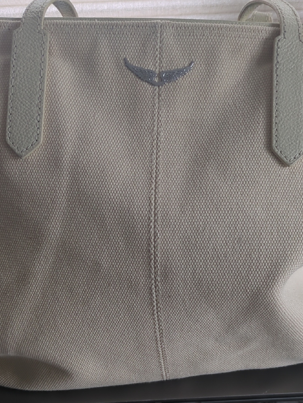 Zadig & Voltaire Women's Beige Canvas Tote Bag with Wing Emblem